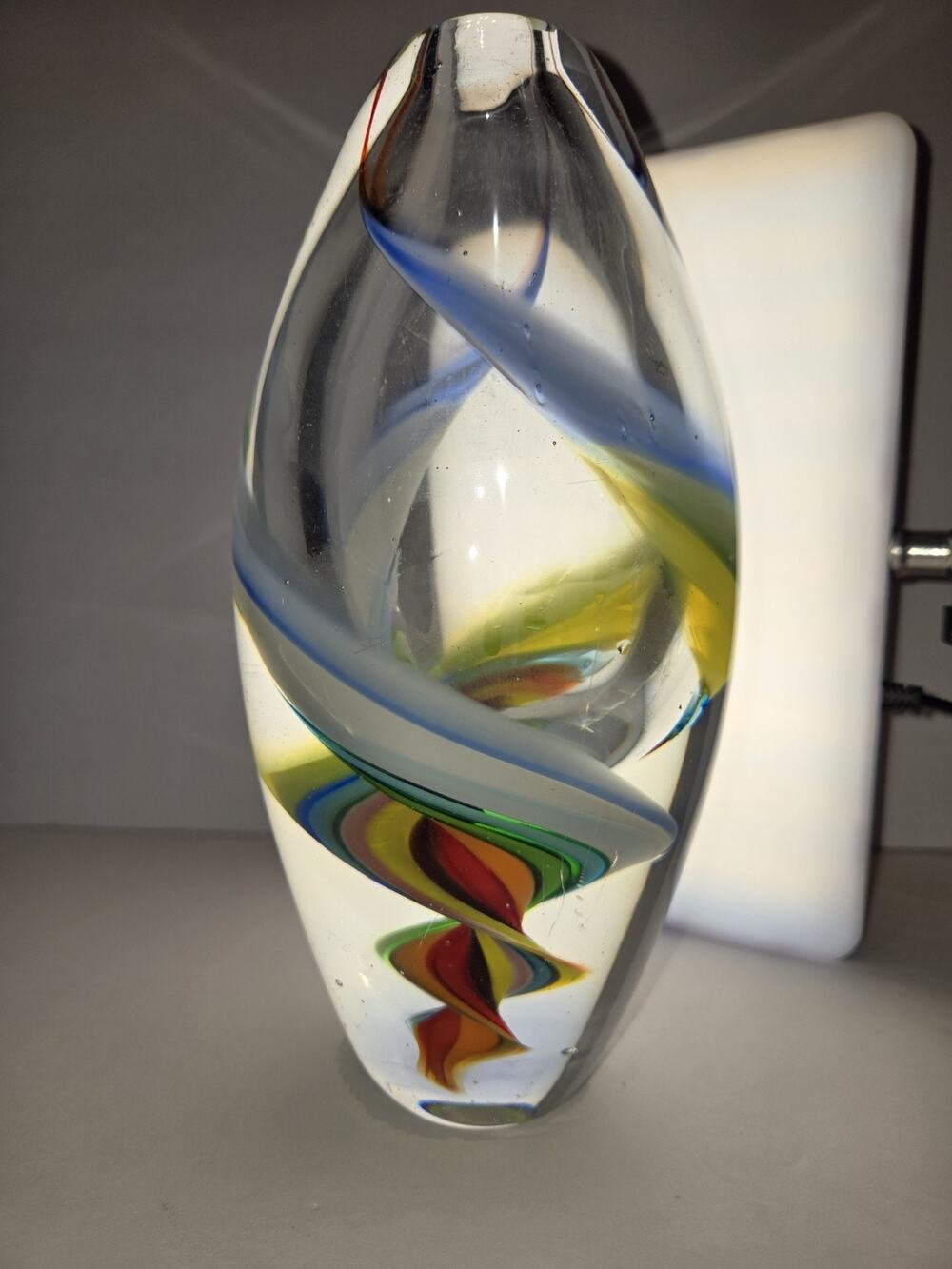 Art Glass Color Swirled Heavy Blown Glass Vase Murano Style Christmas Gift